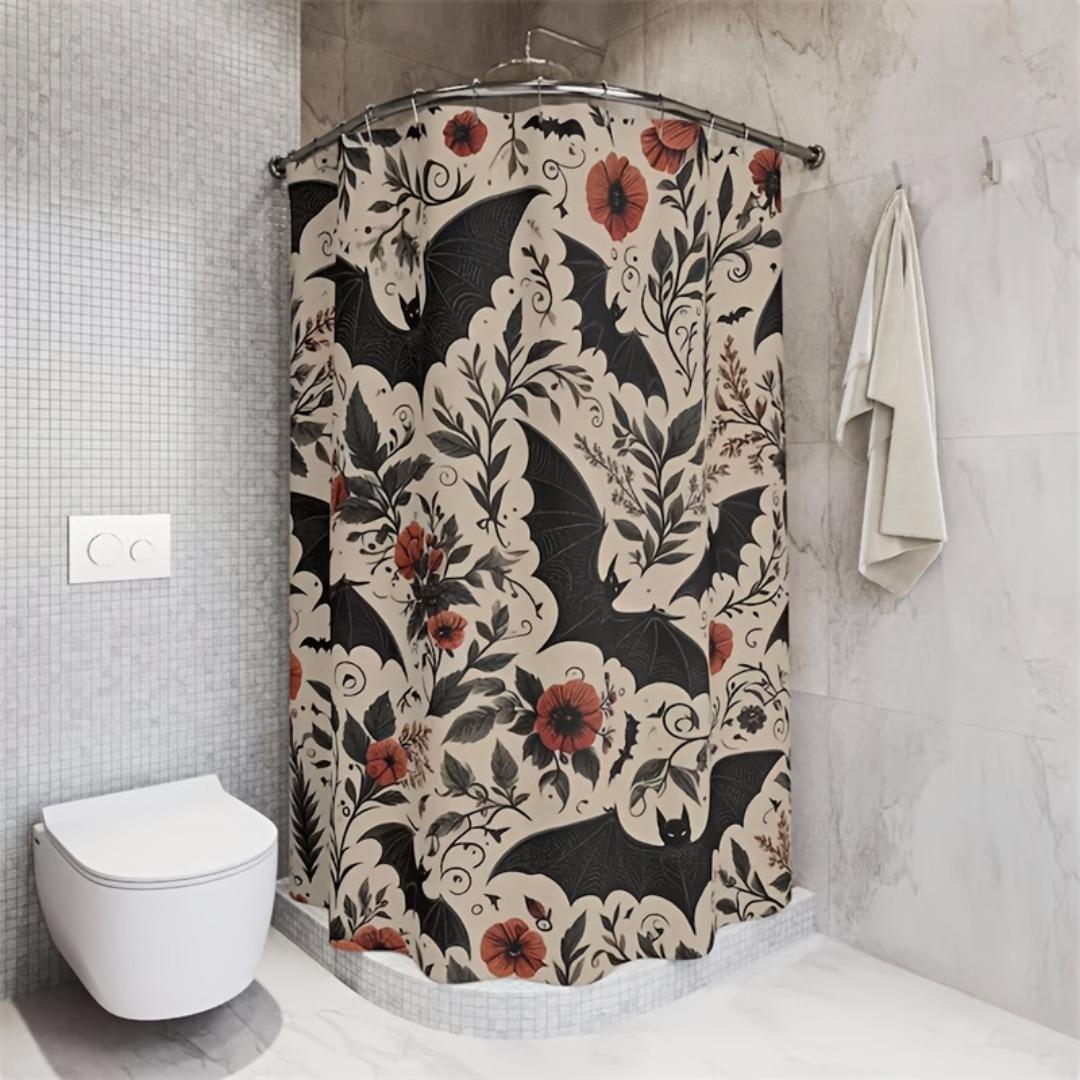 

1/4Pcs Halloween Decoration Floral Bat Pattern Shower Curtain Bathroom Decor Halloween Decoration Indoor Showr Curtain Only90x180curtain