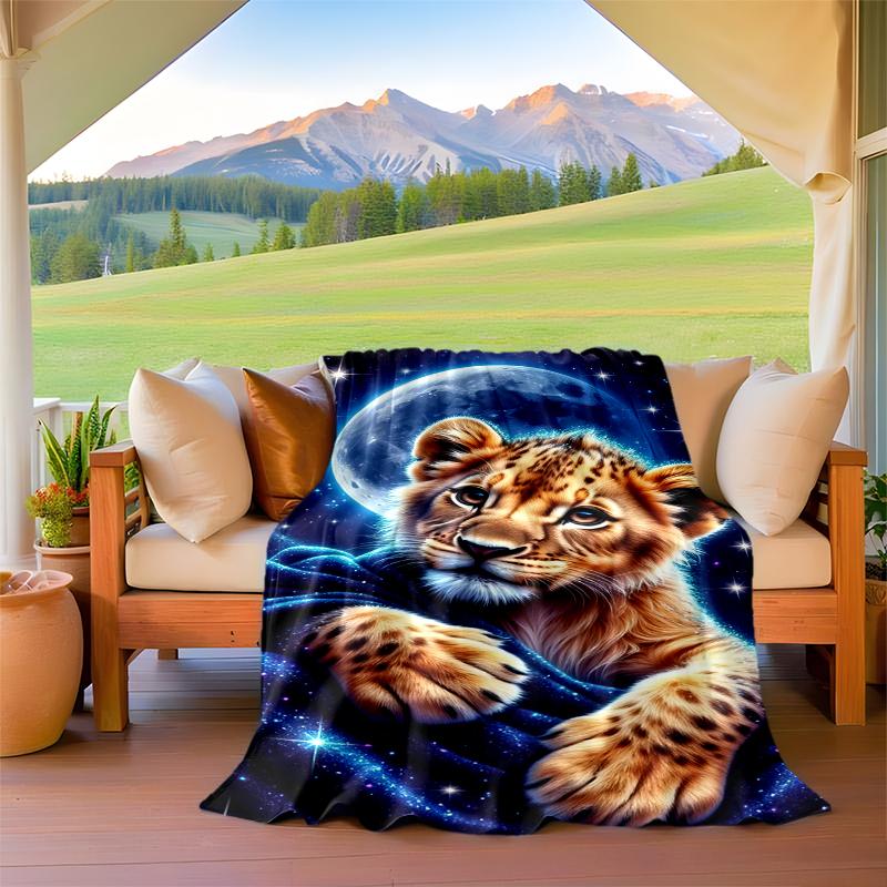1PC cartoon tiger printed blanket, all season lightweight home office outdoor nap multifunctional blanket A6