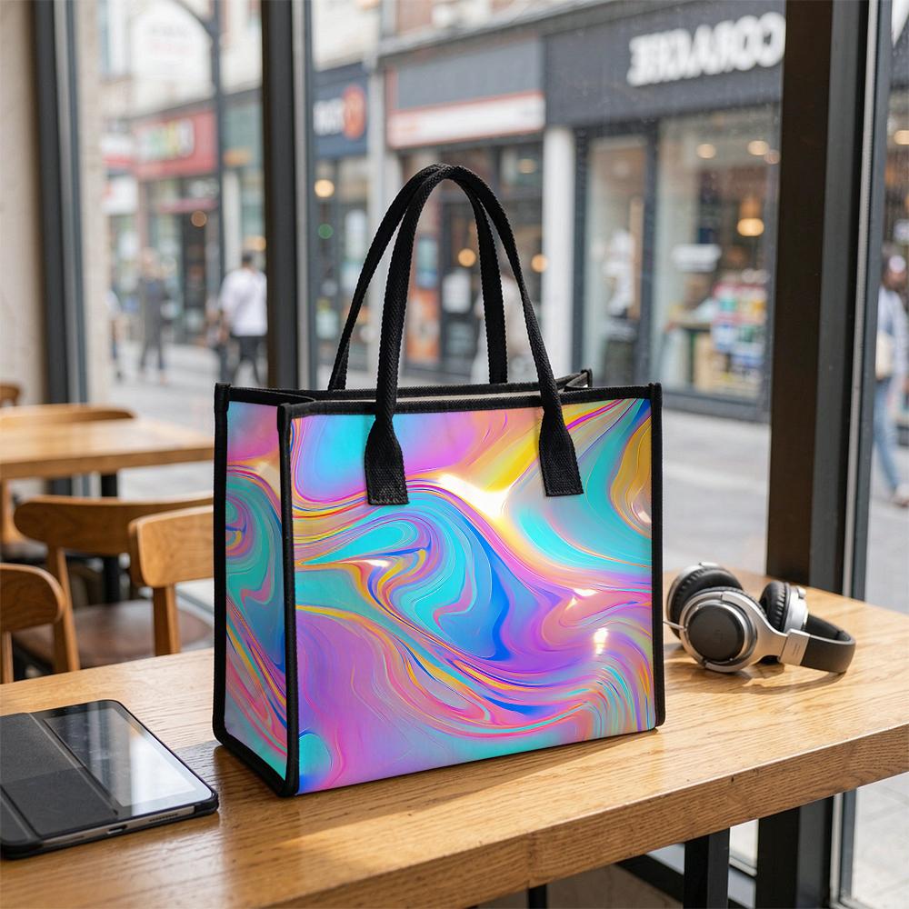 Iridescent Swirl Pattern Tote Bag Fashion Casual Daily Carry All Lightweight Trendy Shopping Handbag for Women