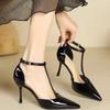 Fashion New Style Red High Heels Women Shoes Hollow Pointed Toe Pumps Fashion T-type Ankle Buckle Strap Ladies Sexy Party Dress Shoes