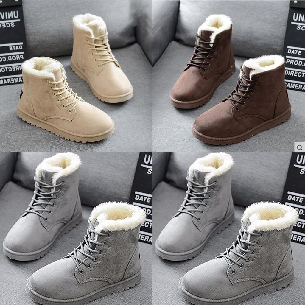 Women's Winter Warm Faux Suede Fur Lined Lace-up Ankle Boots For Snow Days