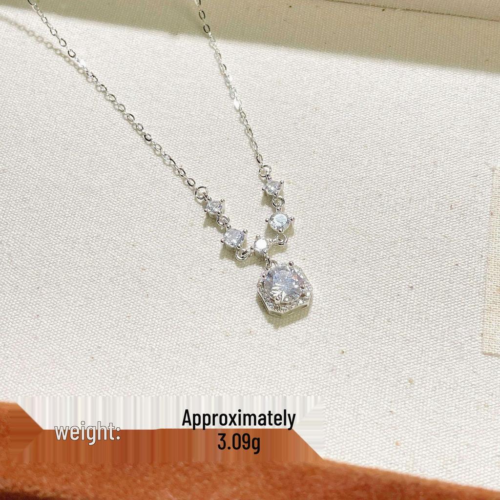 Sterling Silver Zircon Square Sugar Necklace - Women's Fashionable Clavicle Chain