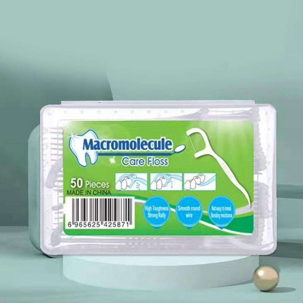 50 Dental Floss in A Disposable Box Household Plastic Bow Shaped Independent Dental Floss Household Oral Care Products