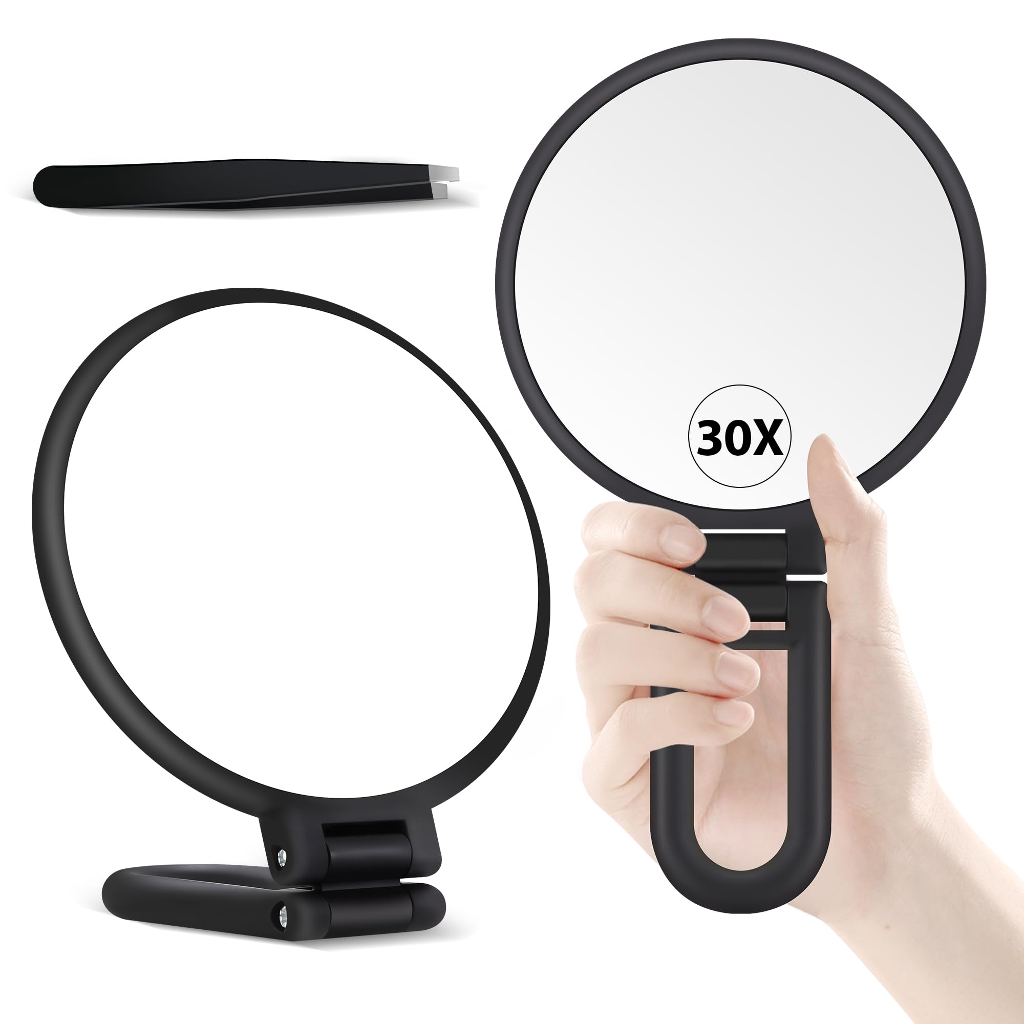 

Beauty Planet 30X Magnifying Mirror, Hand Mirror with Handle, Double Sided Hand Mirror with 30X/1X Magnification, Essential Trav