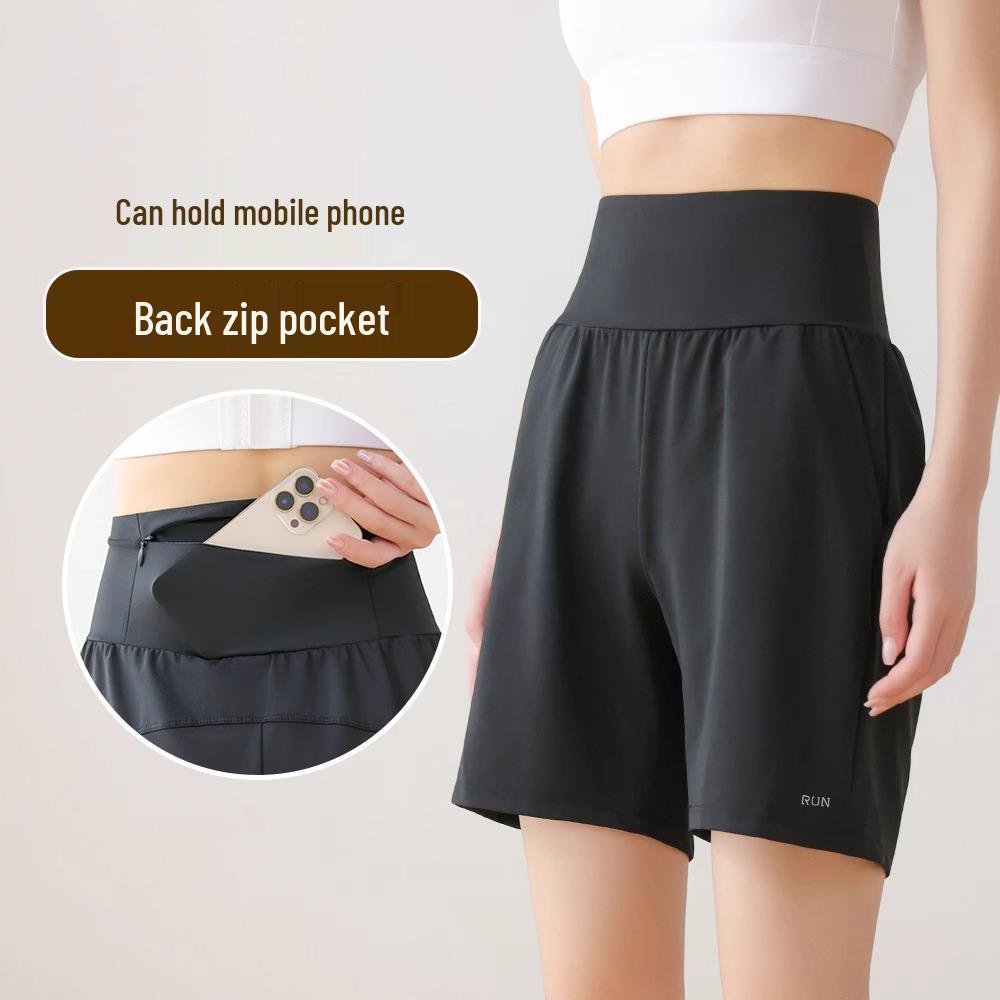 Women's High-Waist Quick-Dry Running Set with Phone Pocket - Loose Fit, Summer 4-Point Shorts