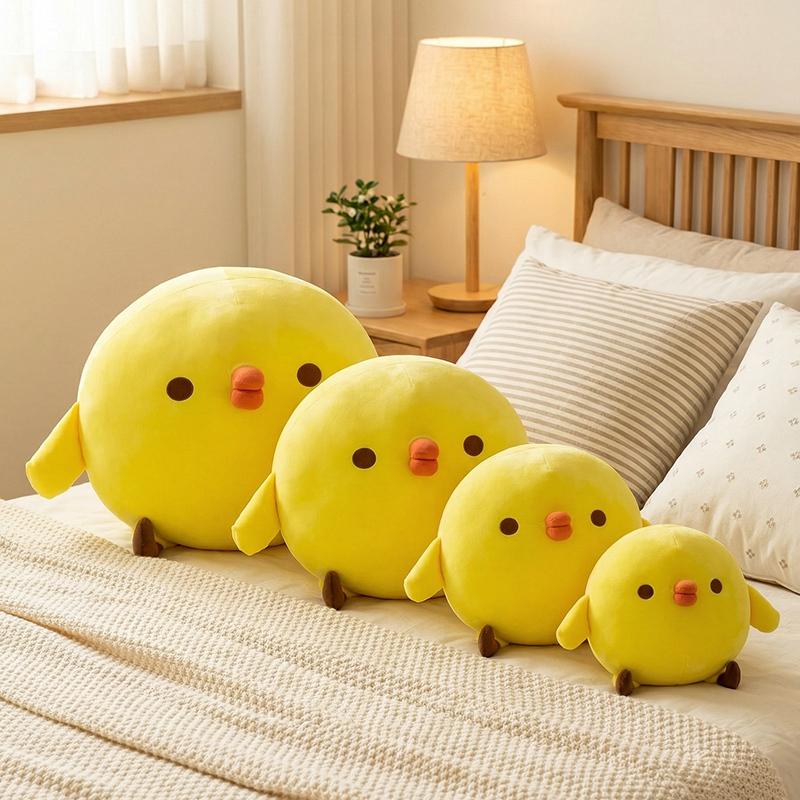Household Items No.2 Unisex Yellow New Cute Chubby Cartoon Chick Plush Toys Stuffed Cozy Ball Shaped Chick Doll Kawaii Livingroom Bedroom Throw Pillow Nice Gift