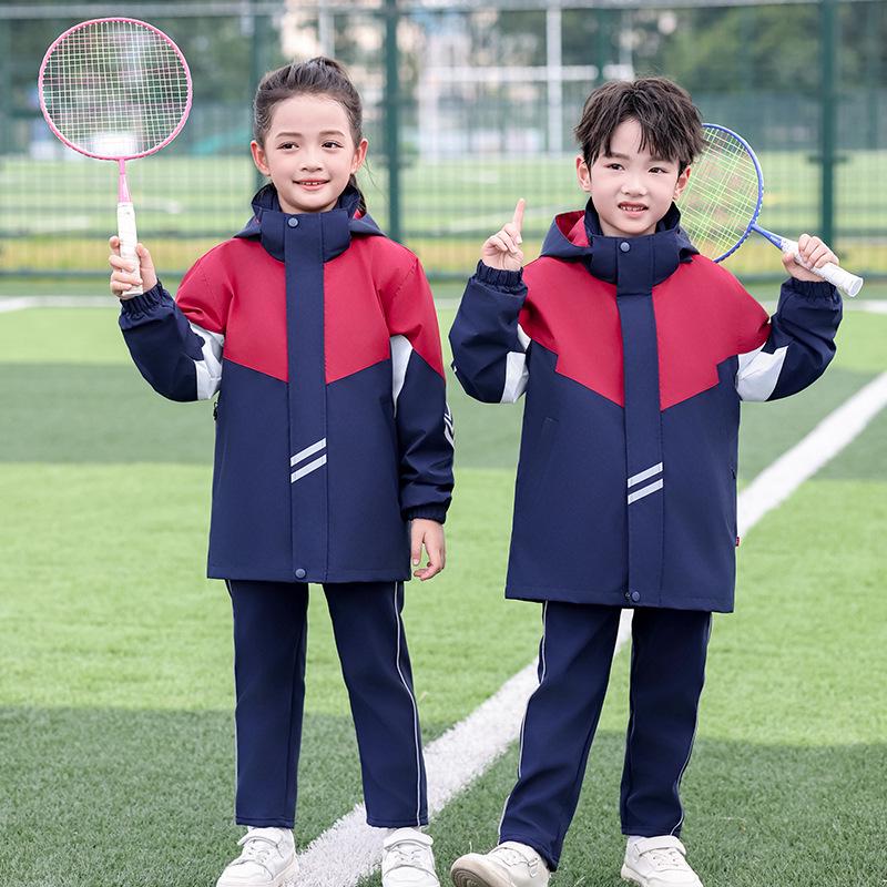2025 Winter Waterproof School Uniform Windbreaker & Sportswear Set - Warm, Outdoor, Three-Piece for Students.
