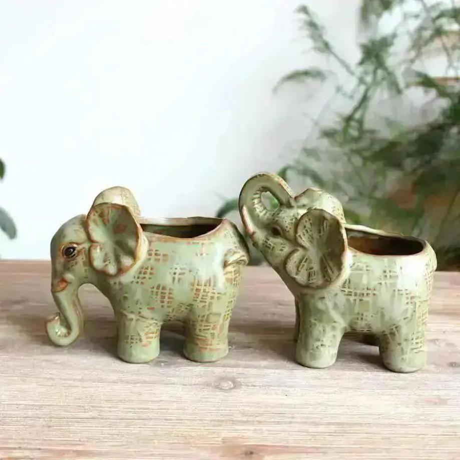 1 Buc. Artizanat Elefant Ceramic Vintage Ghiveci pentru Flori Suculente Ghiveci pentru Plante Verzi Decorare Casă Grădină