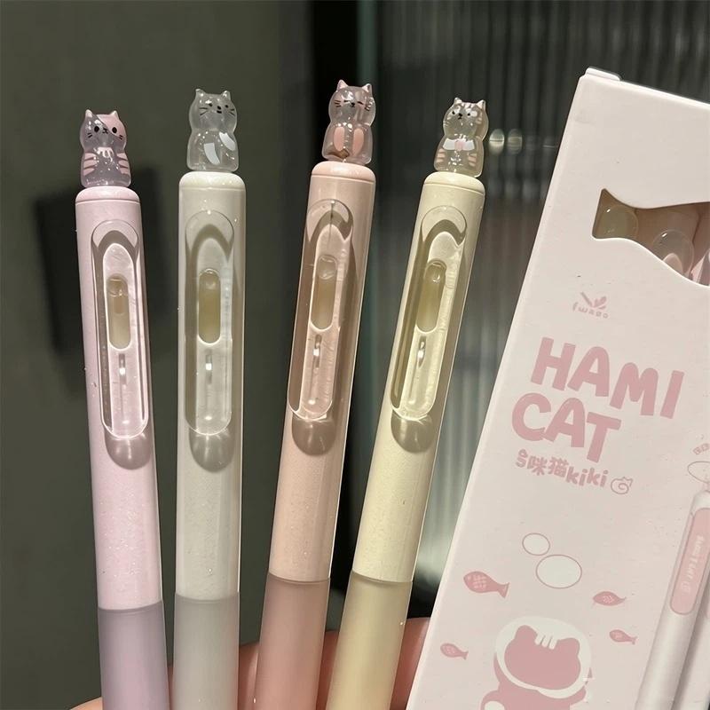4Pcs Kawaii Cat Retractable Gel Pens 0.5Mm Fine Tip Smooth Writing For Office School Note Taking