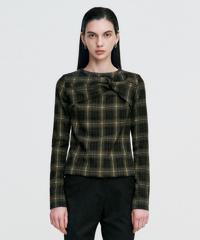 Kimjisu Twisted Check High-Neck Top _ Khaki