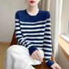 Women's Striped Crew Neck Wool Sweater - Autumn/Winter Loose-Fit Cashmere Knit