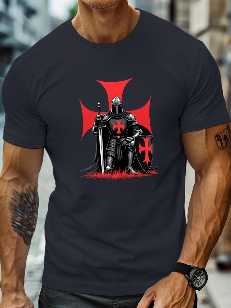 Medieval Knights and Templars Cross Unisexs Casual 100 Cotton Oneck Short Sleeve Printed Tshirt In Summer
