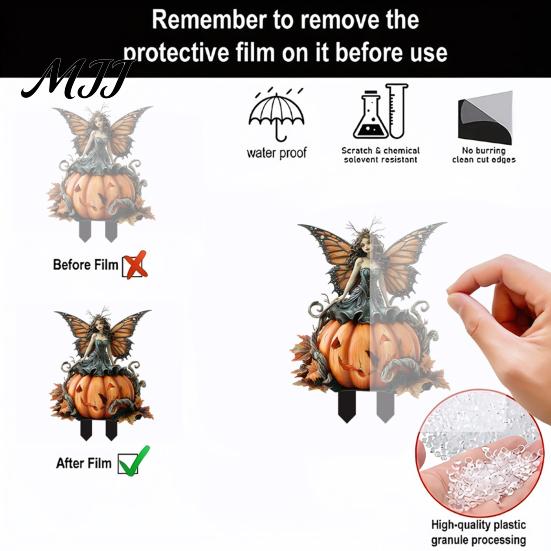 Acrylic Garden Ornament Pumpkin Fairy Stake, 2D Butterfly Wing Yard Festive Stake Art Waterproof Outdoor Halloween Decoration for Lawn Patio