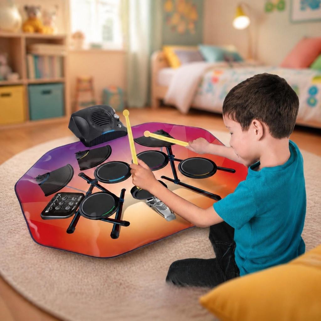 Electronic Drum Playmat Colorful with Pedal Vibrant for Toddlers