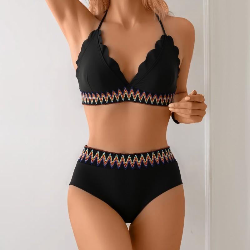 Split Swimsuit Fashionable Sexy Tight-fitting Board Bikini Suit Women L чёрный