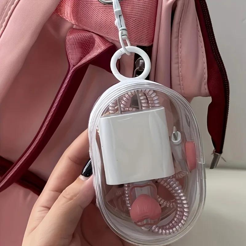 1pc Cute Mini Transparent Plastic Cable Organizer Box with Keychain-Portable & Space-Saving Design for Cables,Chargers,Earphones