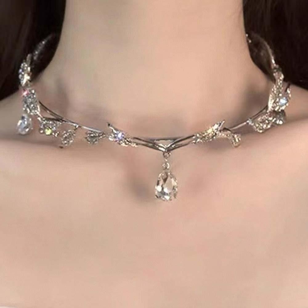 Leaf Design Crystal Forehead Accessory Exquisite Bride Shiny Hair Hoop  Girls