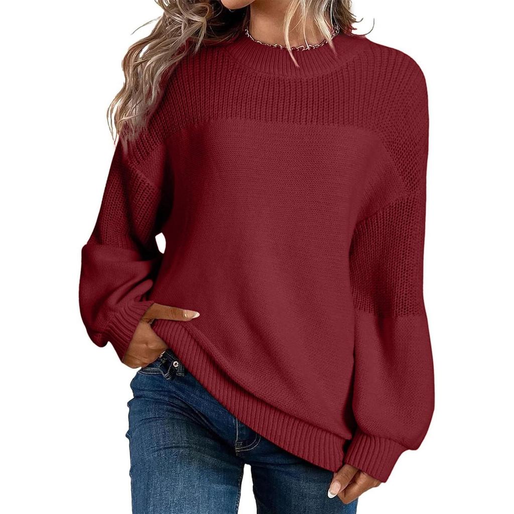 Damen Langarm Winterpullover Strickpullover Rundhals Pullover Strickpullover