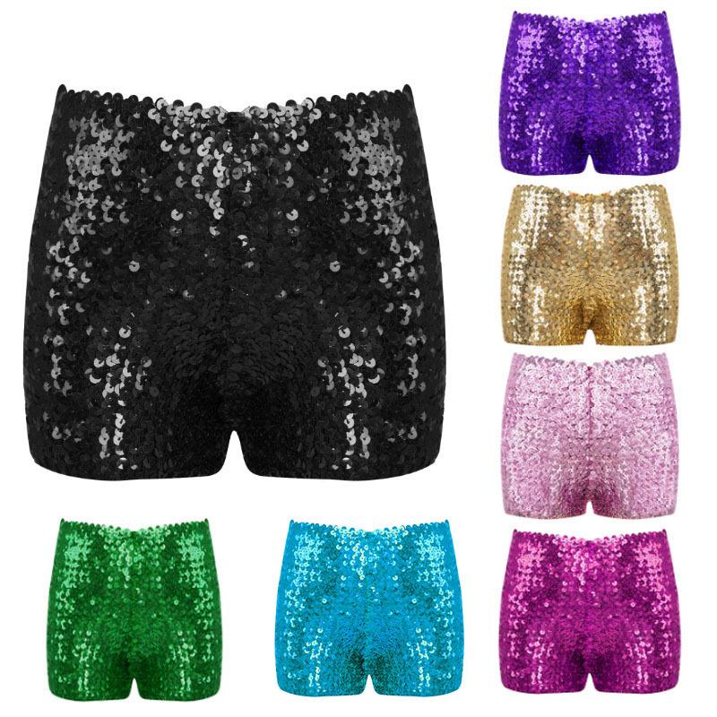 Kids Girls Sequin Dance Shorts Athletic Sport Gymnastics Shorts Girls Jazz Hip Hop Dance Performnace Shorts