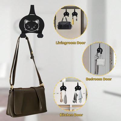Niedlicher Katzenförmiger Türhaken Ohne Bohren Klebebefestigung Kleider Schlüssel Hut Tasche Kleiderbügel Home Storage Decor