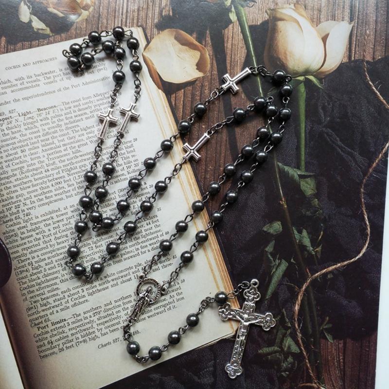 Fashion Handmade Round Beads Catholic Rosary Necklace for Cross Pendant Religious Jesus Necklaces Men Women Jewelry Charm Gift