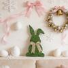 Easter Bunny Door Sign Wooden Welcome Bunny Sign with Bow Farmhouse Hanging Rabbit Wreath for Front Door Porch Wall Home Indoor Outdoor Decor