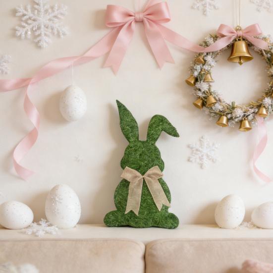 Easter Bunny Door Sign Wooden Welcome Bunny Sign with Bow Farmhouse Hanging Rabbit Wreath for Front Door Porch Wall Home Indoor Outdoor Decor