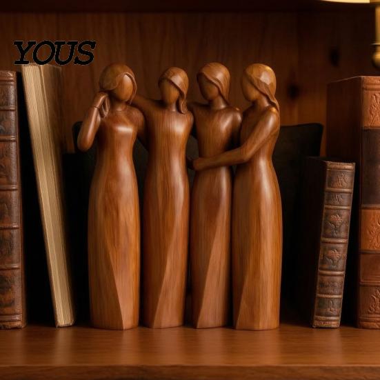 Decorative Tabletop Figurines Sisterhood Wooden Figurine, Handcrafted Friendship Sculpture for Living Room Statues Bedroom Ornament, Warm Home