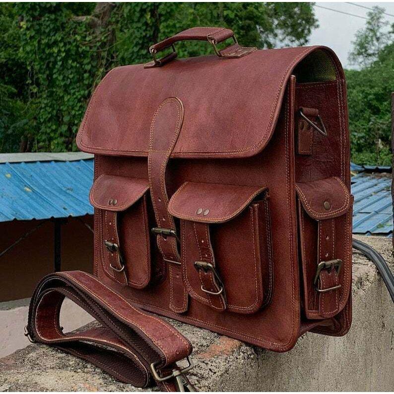 Men's Women's Leather Laptop Briefcase Shoulder Messenger Crossbody Backpack Bag