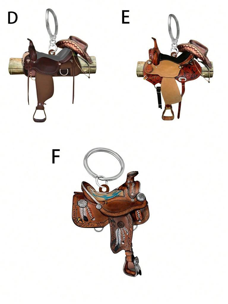 1 Pc Western Cowboy Saddle Acrylic 2D Keychain Pendant Personalized Decoration Universal Men's and Women's Flat Keychain
