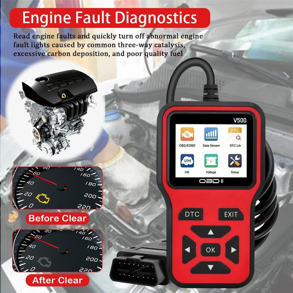 Scanner Diagnostico OBD2 - Strumento Scanner Codici Spia Check Engine con Reset, DTC, Flusso Dati, Pronta all'Uso I/M, Strumento di Scansione per Auto e Camion per Tutti