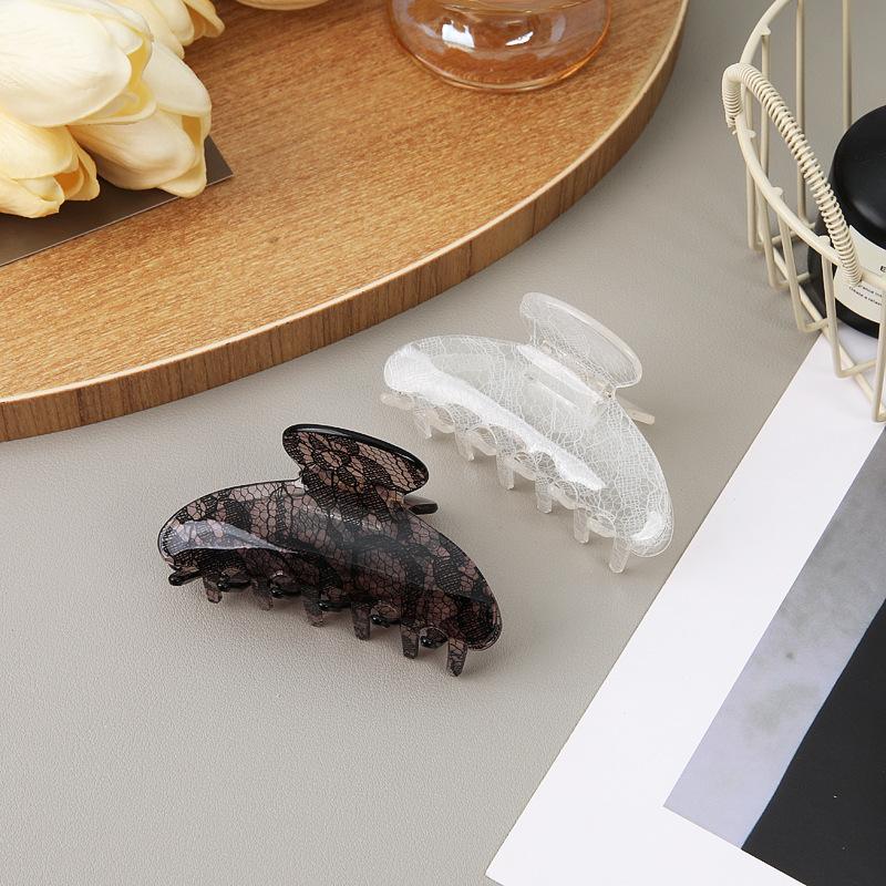 Delicate Lace Pattern Claw Clip, Gentle And Sophisticated Acetic Acid Updo Shark Clip, Lazy Style Hair Accessory
