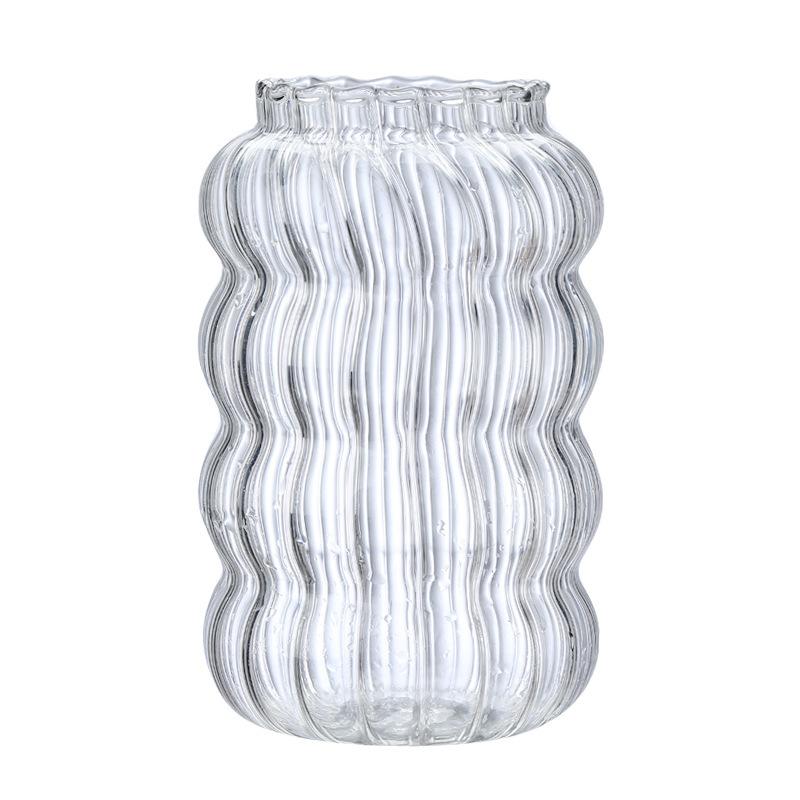 Hot Selling Borosilicate Ribbed Glass Iced Coffee Tumbler Cup with Bamboo Lid and Glass Straw for Your Refreshing Drinkware