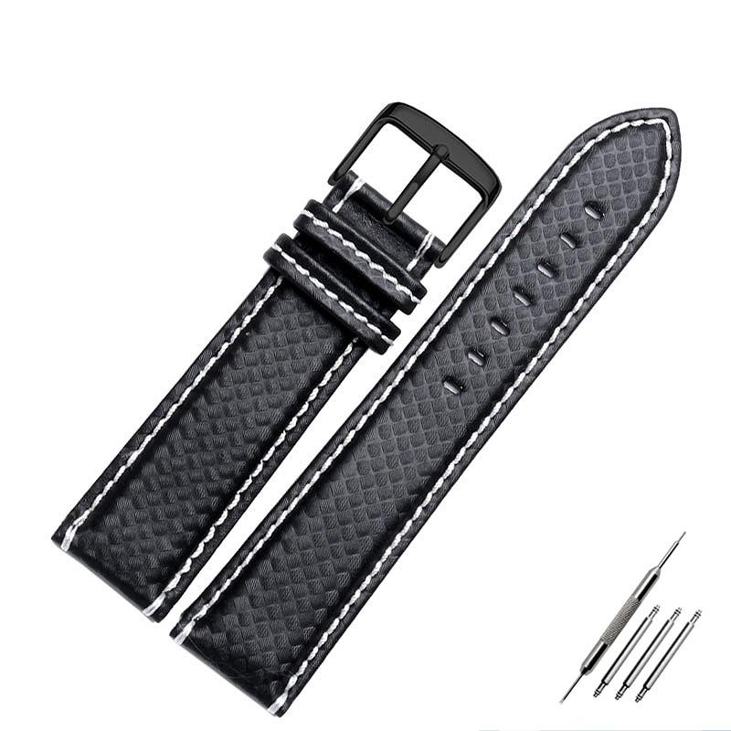 18mm 20mm 21mm 22mm 23mm 24mm Cinturino Orologio in Pelle con Motivo Fibra di Carbonio Cuciture Nere Rosse Arancioni Cinturino Orologio Accesso Orologio da Uomo