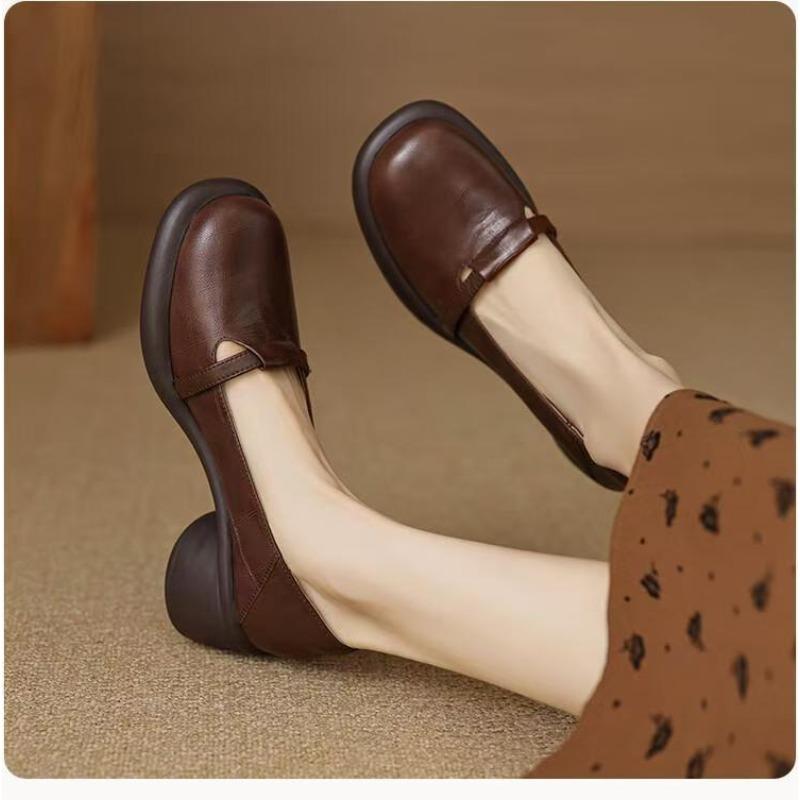 New Vintage Round-toe Platform Thick-soled Low-heeled Shallow-mouth Versatile Soft-soled Women's Shoes