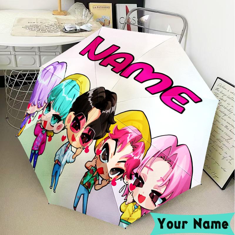 Custom Name Fantasy Night Trio K-Pop Umbrella, Foldable Umbrella Suitable for Outdoor Shopping Travel Sports, Exquisite Gift for Family