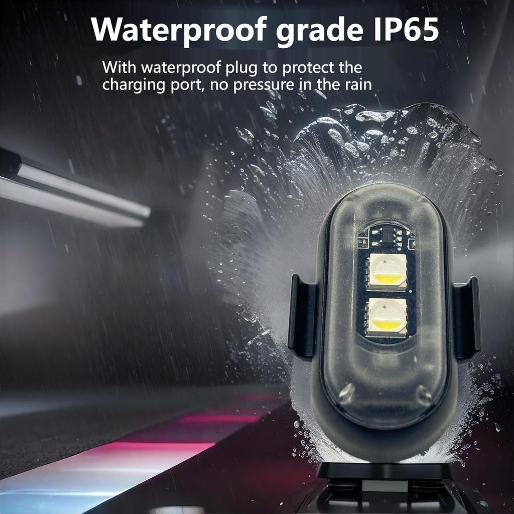 4PCS Wireless LED Strobe Lights with Remote Control, 8 Colors USB Charing Waterproof Anti-Collision Led Emergency Warning Lights for Car Motorcycle