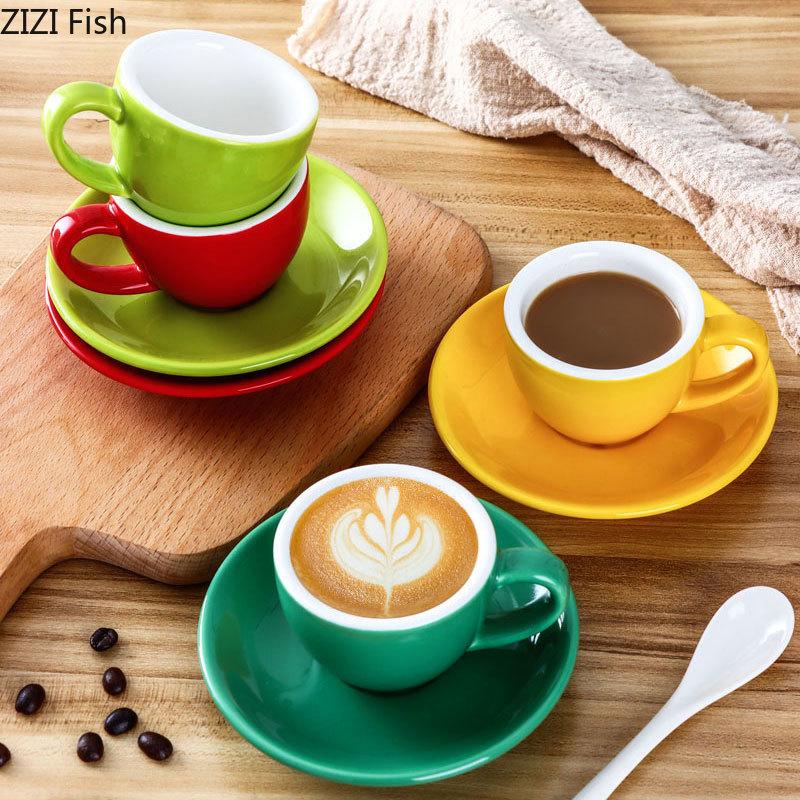 Taza Mini de Cerámica de 75ml Taza para Leche de Desayuno Juego de Taza y Platillo para Espresso de Restaurante de Hotel Italiano Decoración del Hogar Suministros de Cocina Vajilla