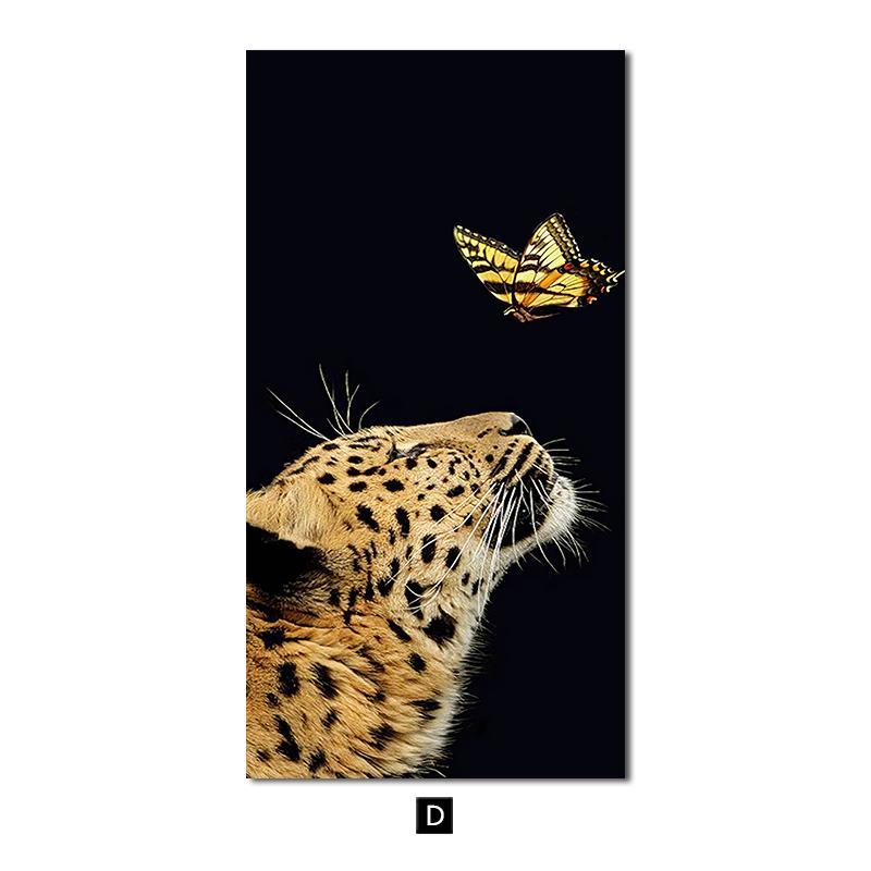 

Лев, Тигр, леопард, бабочка, современная картина на холсте, настенная живопись с животными, постеры на скандинавскую тему и принты, домашний декор для гостиной 20x40cm No Frame