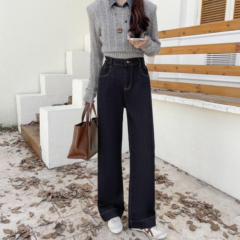 Plus Size Women Denim Straight Leg Casual Floor Length Long Pants