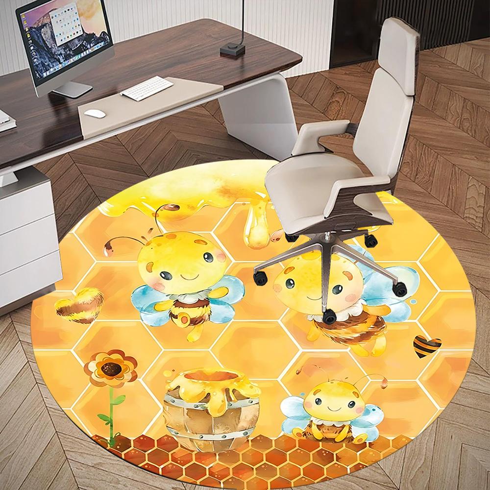 1pc Bee Honeycomb Round Chair mat Area Rug - Non-Slip, Floor Mat for Office, Bedroom, and Indoor Decor c1125129