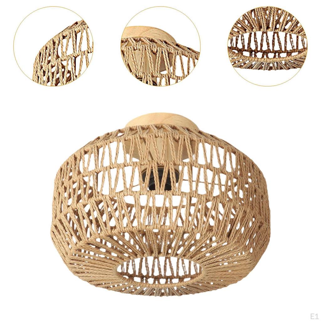 Handwoven Lamp Shade Bedroom E26 Rustic Hand Crafted Light Cover Ceiling Mount Lightshade