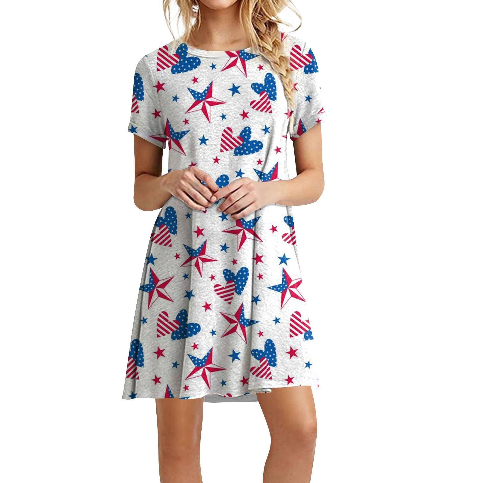 

Женское летнее свободное платье с короткими рукавами и принтом в честь Дня независимости XXL