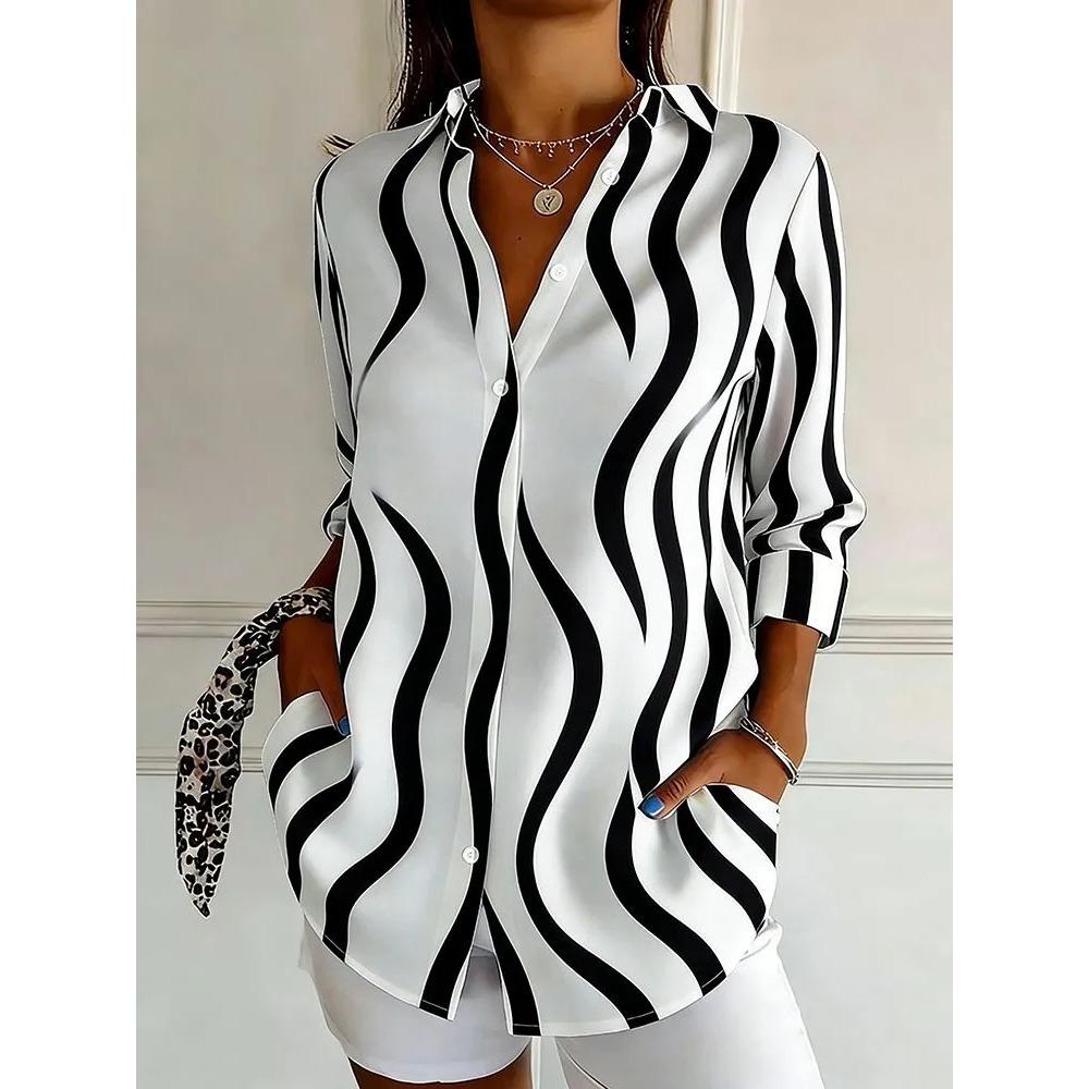 Plus Size Women Long Sleeve Button Shirt Solid Floral Casual Comfort Blouse