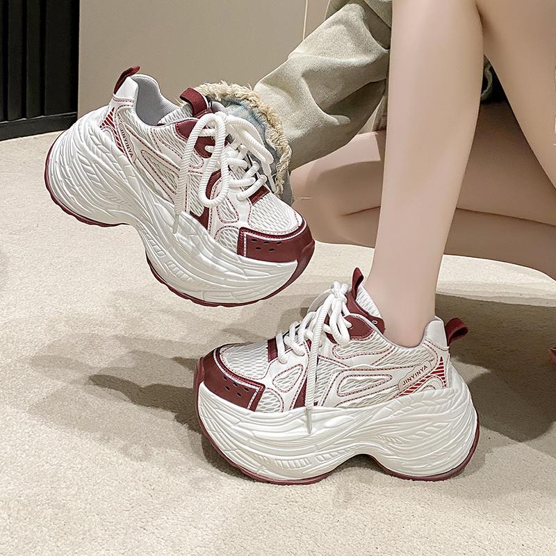 Fashion 8CM Women Thick Leather Sneakers New Autumn High Platform Dad Shoes Women Casual Trainer Sneakers Thick Sole Vulcanize Shoes