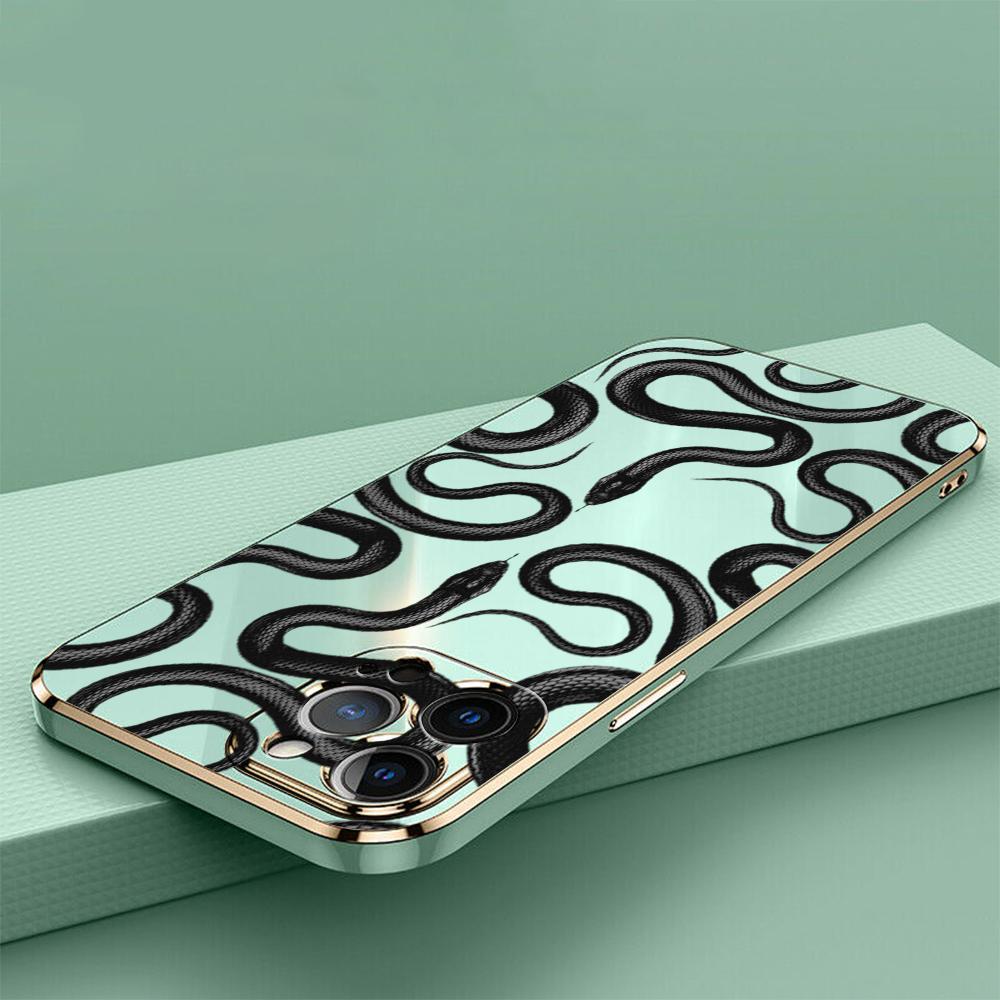 N72 Мягкие чехлы для телефонов из ТПУ с покрытием в виде змеи из черного золота — фото 5