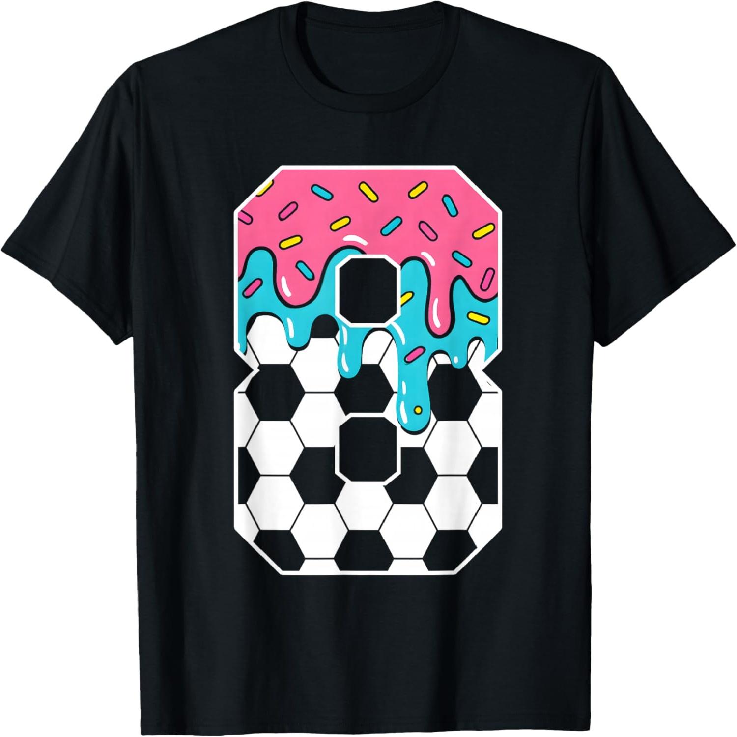 Soccer 8 Year Old Ice Cream Drip Youth 8th Birthday Boy 8 T-Shirt S