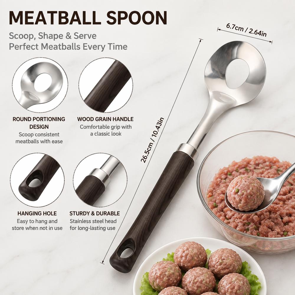 Stainless Steel Meatball Maker Spoon Round Spoon Head Meatball Portioning Tool Cooking Utensils