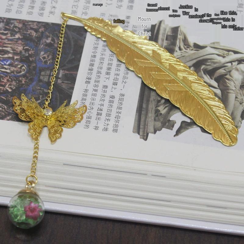 Chinese Cross-border Metal Feather Bookmark: Classical Leaf Vein Design, Creative Stationery, Ancient Style Cultural Gift