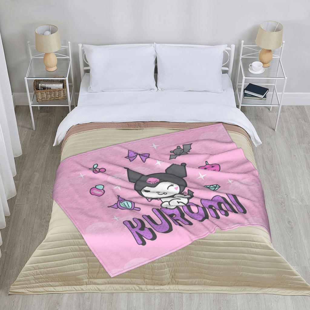 Kawaii Kuromi Anime Blanket Coral Fleece Plush Winter Multi-function Super Soft Throw Blankets for Home Office Bedspreads